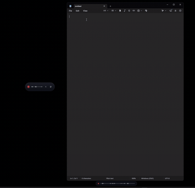 Yap demo — dictating into Notepad, AI cleanup stripping the filler words